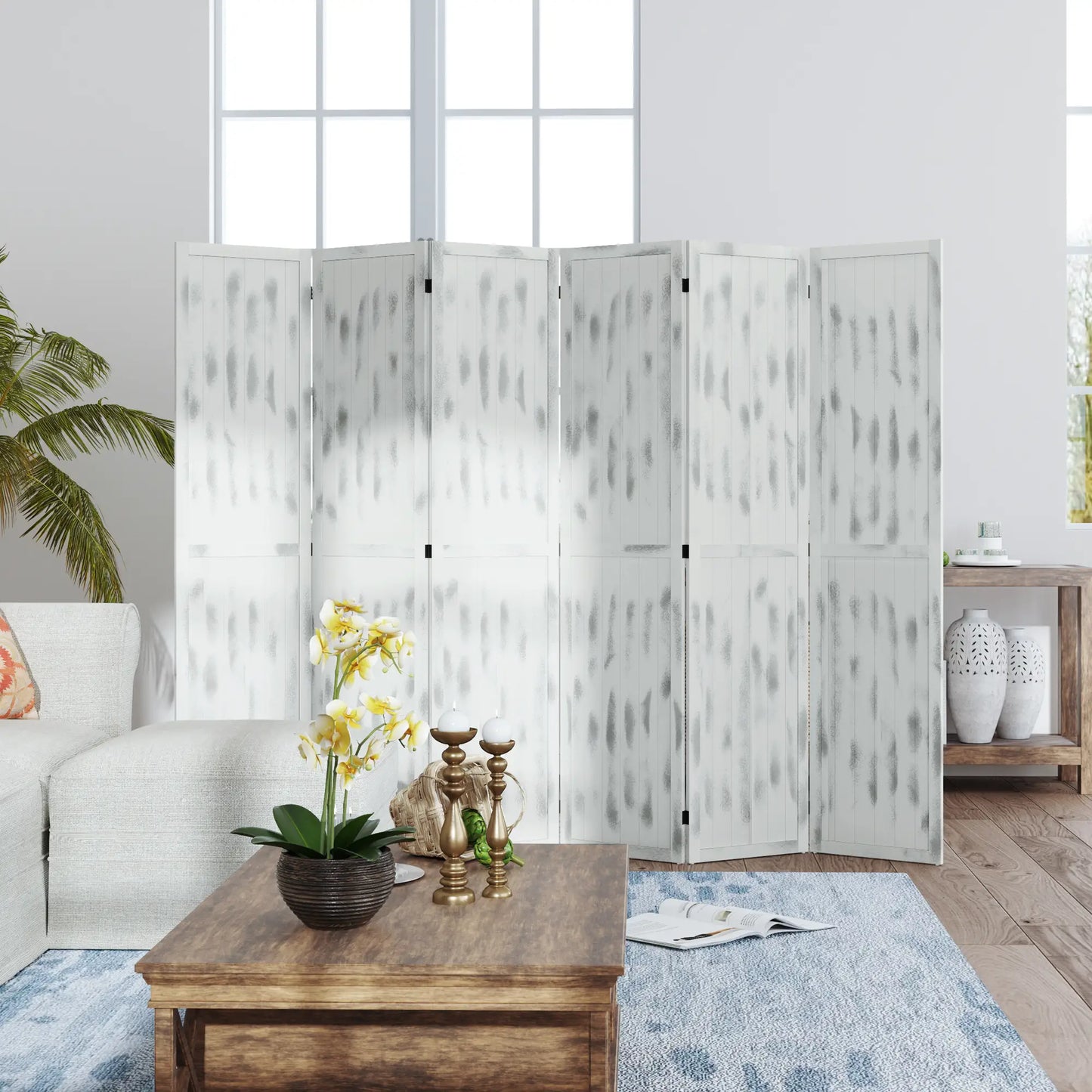 Foldable Screen Divider, 5.5' Rustic, for Bedroom Office, White Room Dividers at Gallery Canada