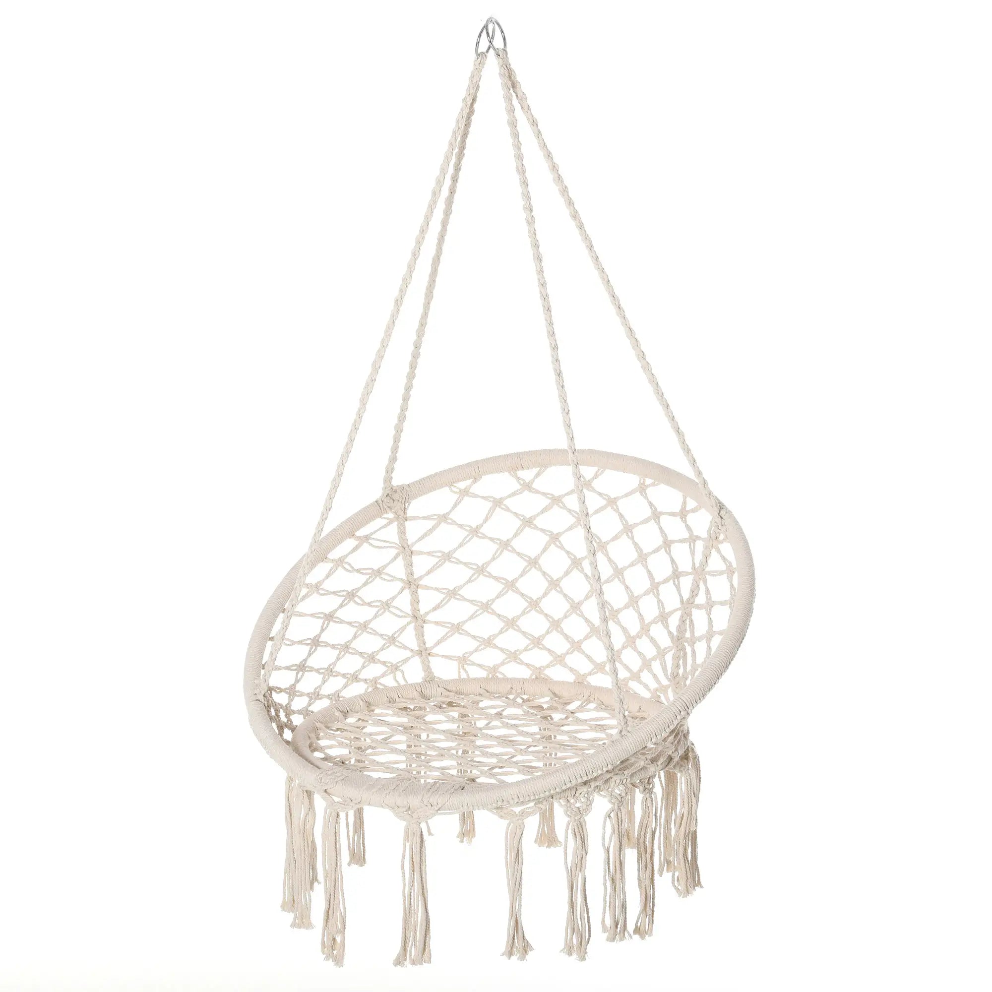 Hanging Rope Hammock Swing, Indoor Outdoor, Cotton-Polyester, Cream White Hammock Swings White at Gallery Canada
