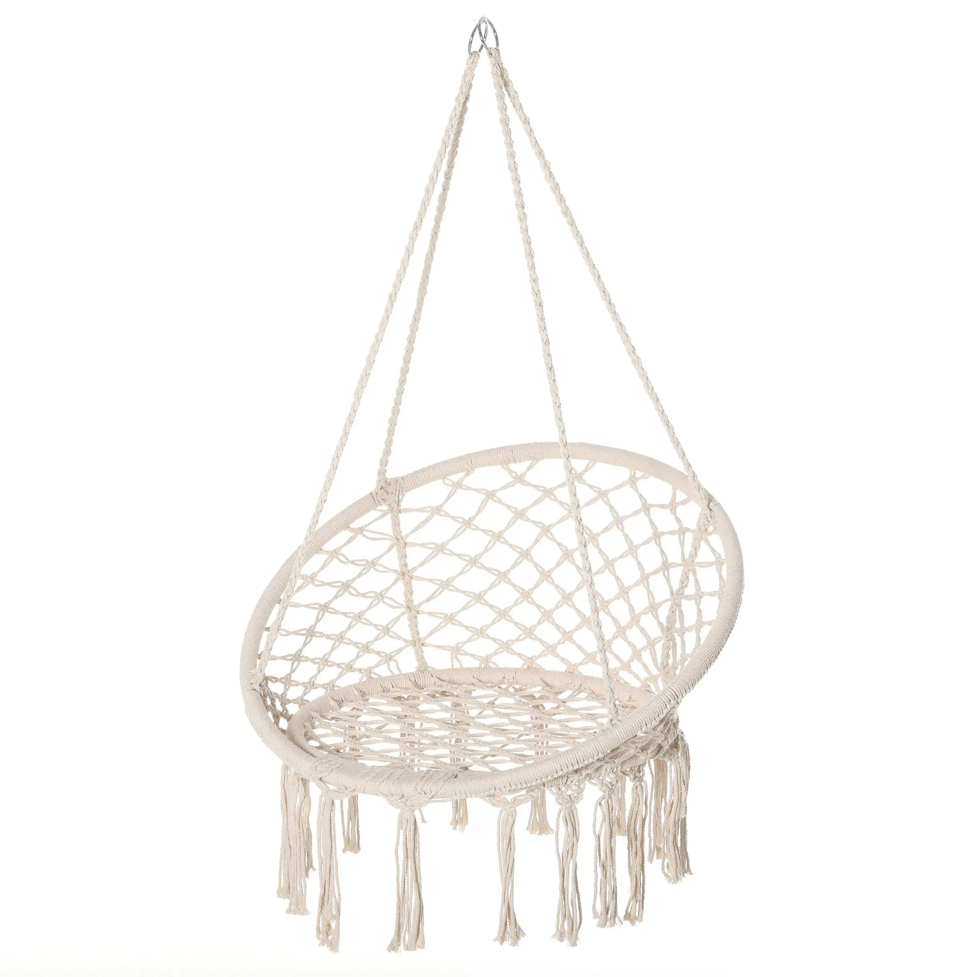 Hanging Rope Hammock Swing, Indoor Outdoor, Cotton-Polyester, Cream White Hammock Swings White at Gallery Canada