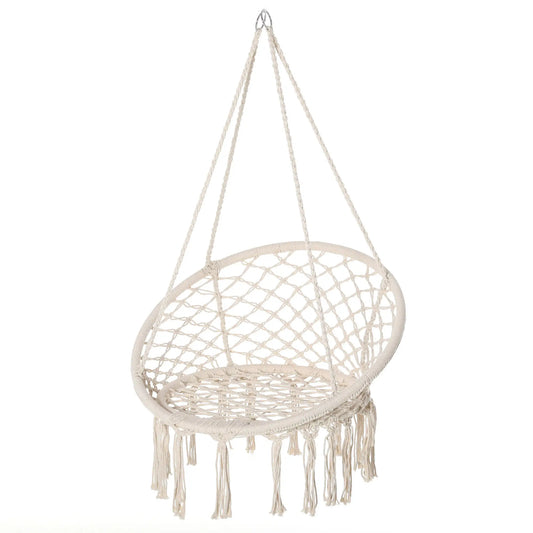 Hanging Rope Hammock Swing, Indoor Outdoor, Cotton-Polyester, Cream White Hammock Swings White at Gallery Canada