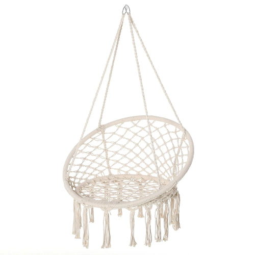 Hanging Rope Hammock Swing, Indoor Outdoor, Cotton-Polyester, Cream White