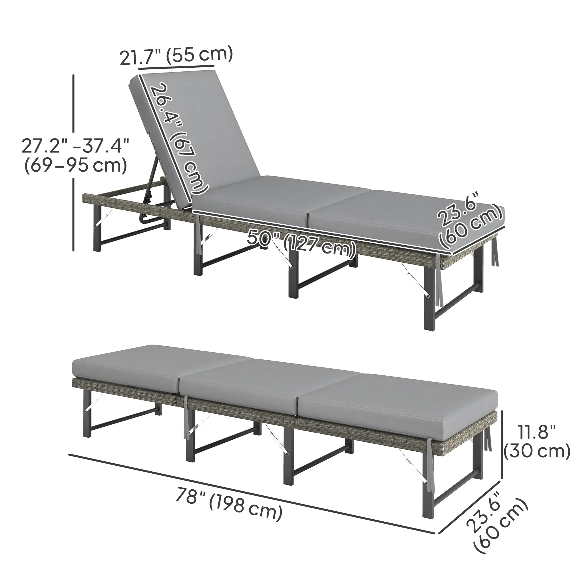 Folding Outdoor Lounge Chair, Wicker Chaise With Cushion, Grey Wicker Chaise Loungers at Gallery Canada