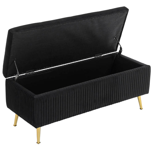 43 Inch Storage Ottoman Bench, Steel Legs, Padded Seat, Black