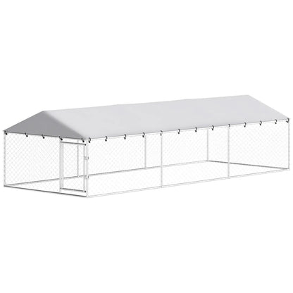 Outdoor Dog Kennel, 19.7' x 7.5' x 4.9', Galvanized Steel Chain Link, Silver Dog Kennels Silver at Gallery Canada