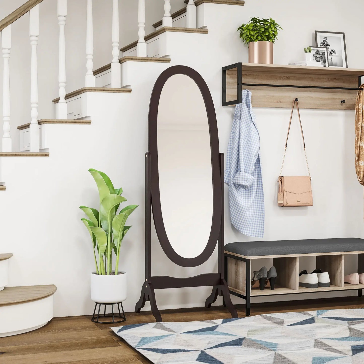 Full Length Floor Mirror, Adjustable Angle Oval Frame, 60x24 Inches Full Length Mirrors at Gallery Canada