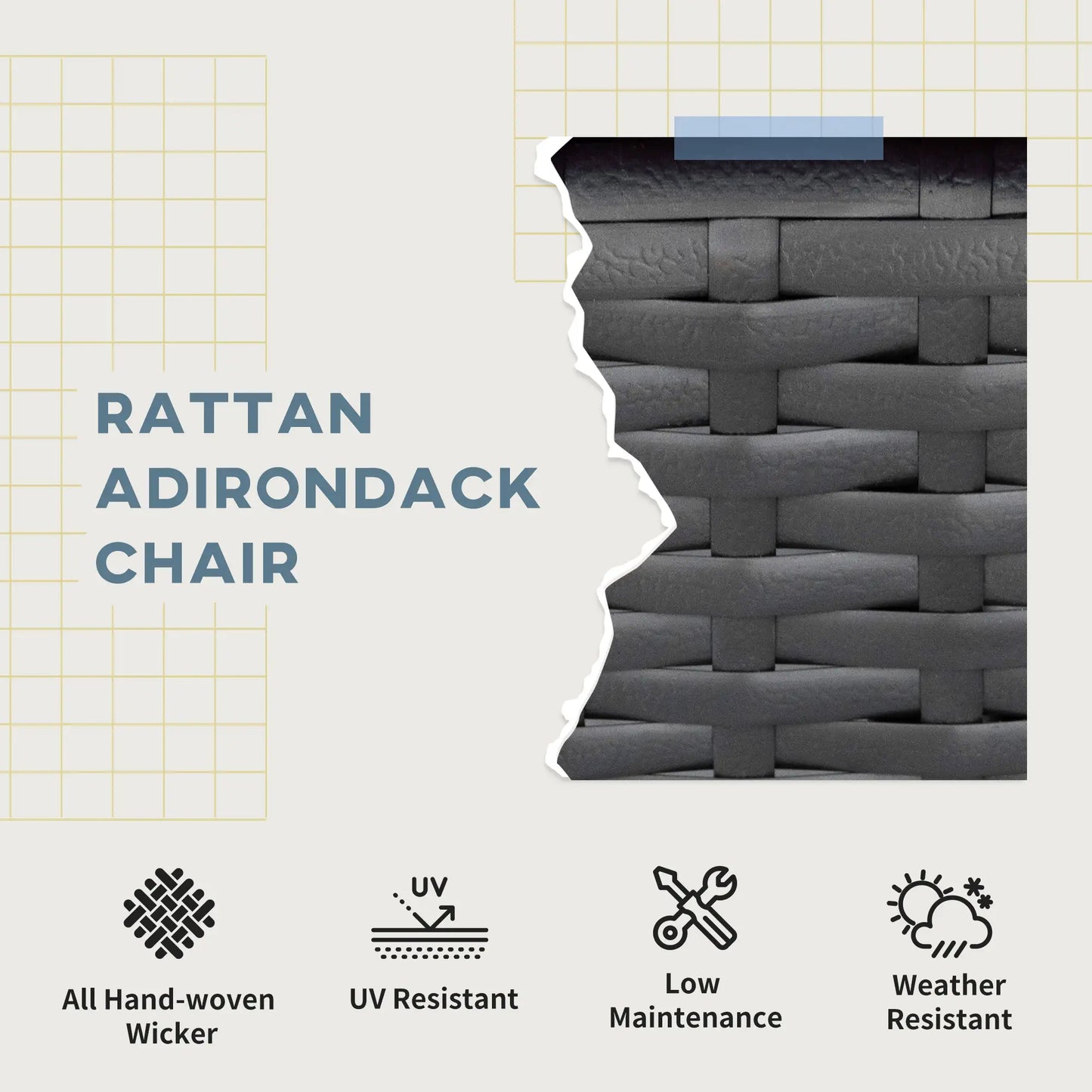 PE Rattan Adirondack Chair, Outdoor Fire Pit Chair with Cushions, Light Grey Patio Chairs at Gallery Canada