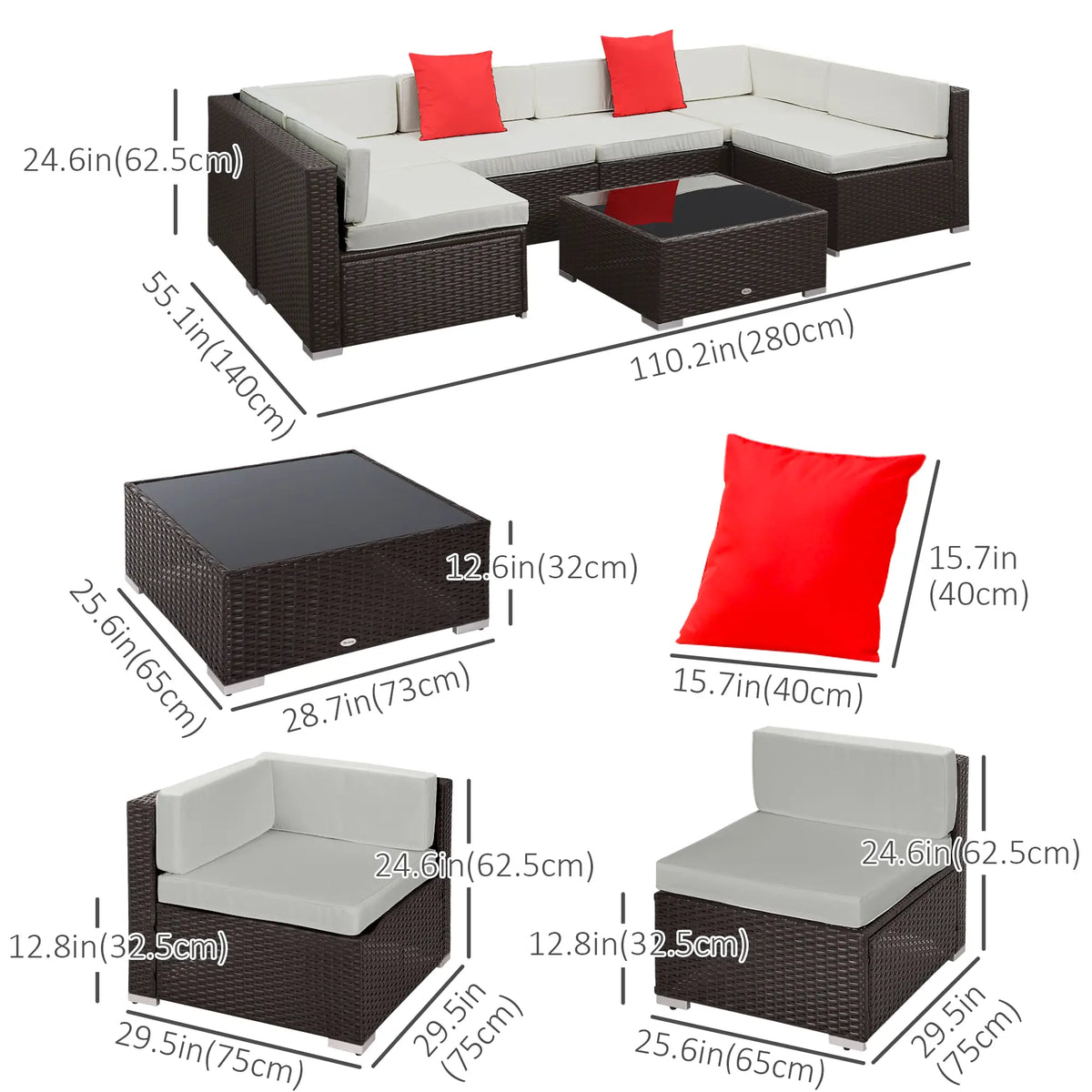 7 Piece Patio Sofa Set, Outdoor Wicker Sectional, Dark Brown & Beige, Dark Brown & Beige Patio Furniture Sets at Gallery Canada