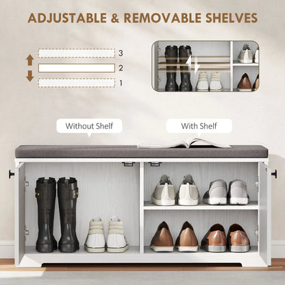 Shoe Storage Bench with Padded Seat, 8 Pairs, White Wood Grain, White Shoe Storage Cabinets & Racks at Gallery Canada