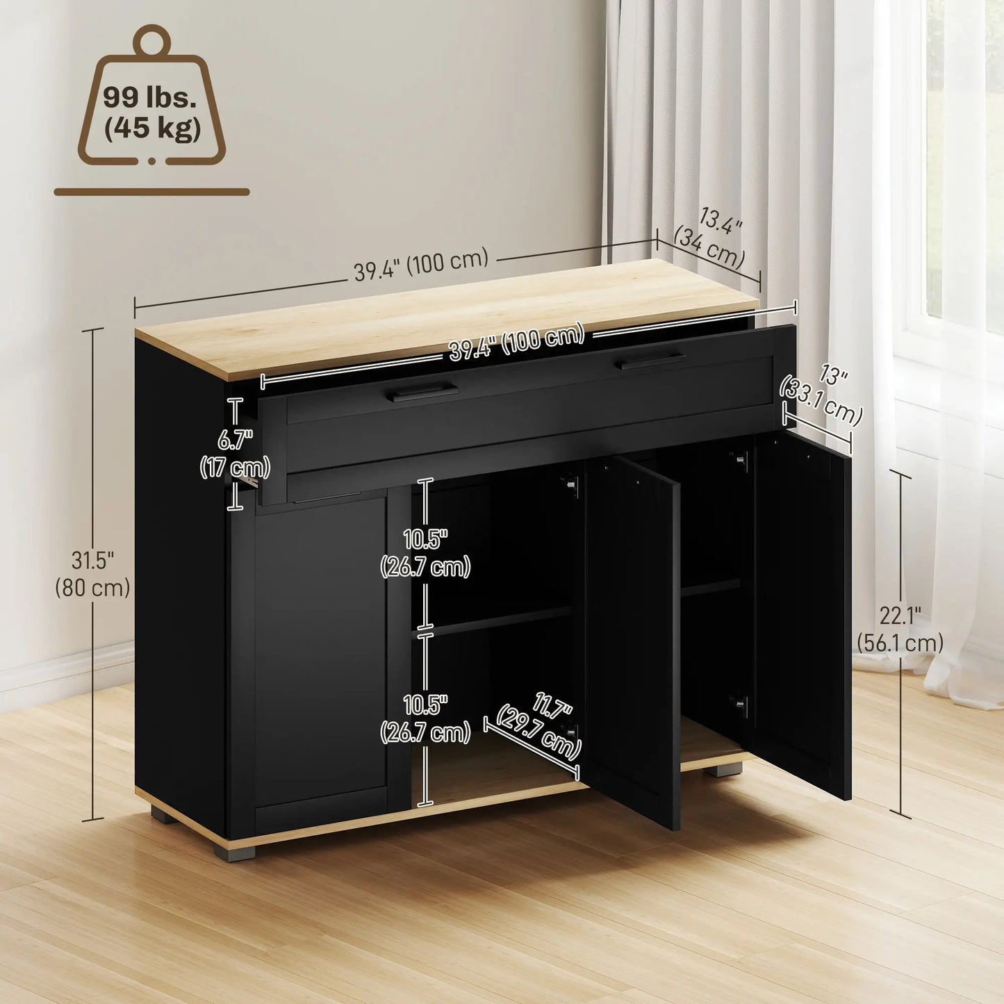 Sideboard Buffet Cabinet, 40" Black, Coffee Bar with Drawer, Doors, Shelves, Black Bar Cabinets at Gallery Canada