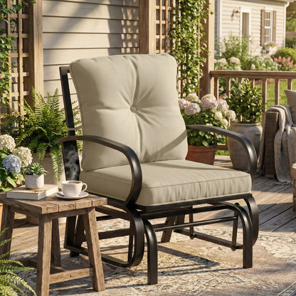 Patio Glider Chair With Cushions, Steel Frame, Curved Armrests, Beige Outdoor Gliders at Gallery Canada