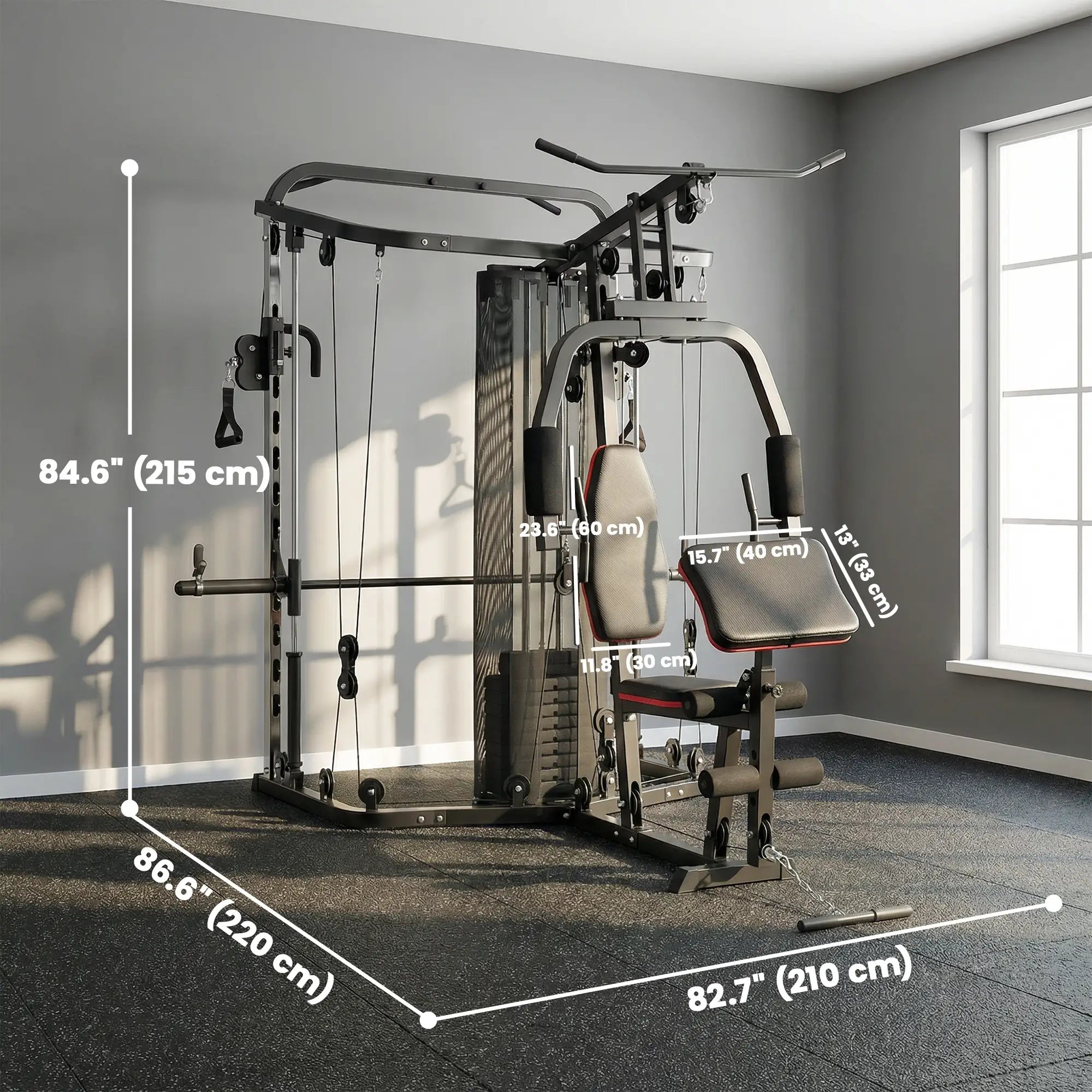 Multi Gym Smith Machine, 143LBS Weight Stack, Cable Pulley System Strength Training Equipment at Gallery Canada