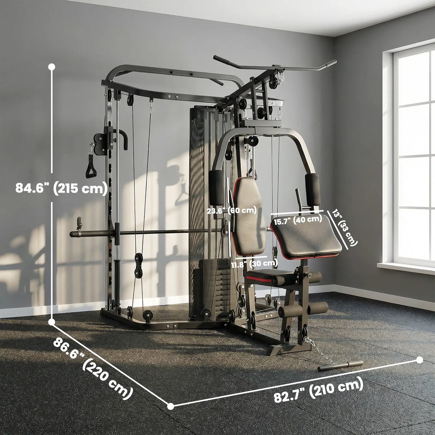 Multi Gym Smith Machine, 143LBS Weight Stack, Cable Pulley System Strength Training Equipment at Gallery Canada
