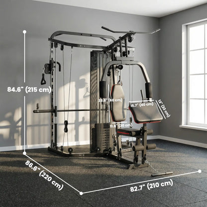 Multi Gym Smith Machine, 143LBS Weight Stack, Cable Pulley System Strength Training Equipment at Gallery Canada