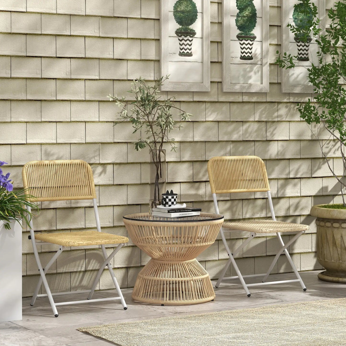 Rattan Outdoor Coffee Table, Patio End Table, Tempered Glass Top, Steel Frame Patio Side Tables at Gallery Canada