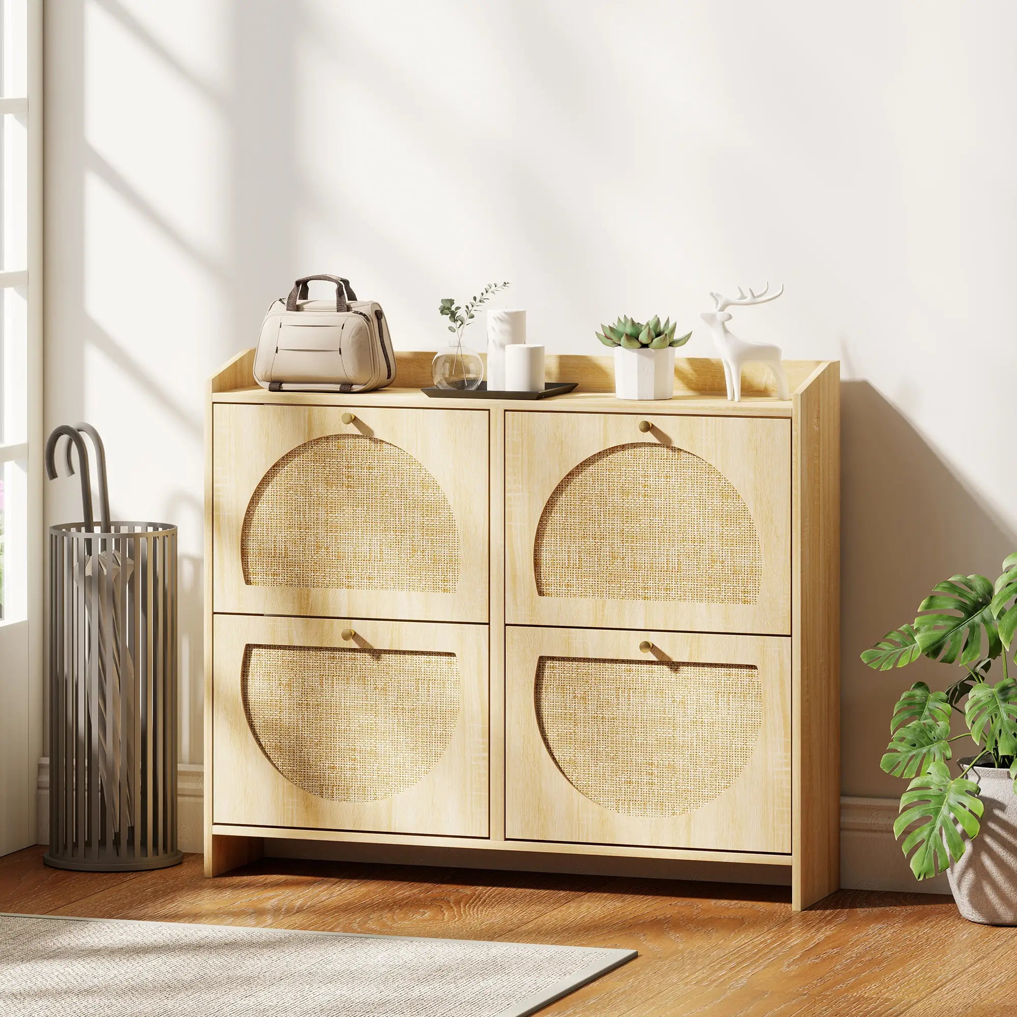 4 Flip-Drawer Shoe Cabinet, Rattan Doors, Adjustable Shelves, Holds 16 Pairs, Natural Shoe Storage Cabinets & Racks at Gallery Canada