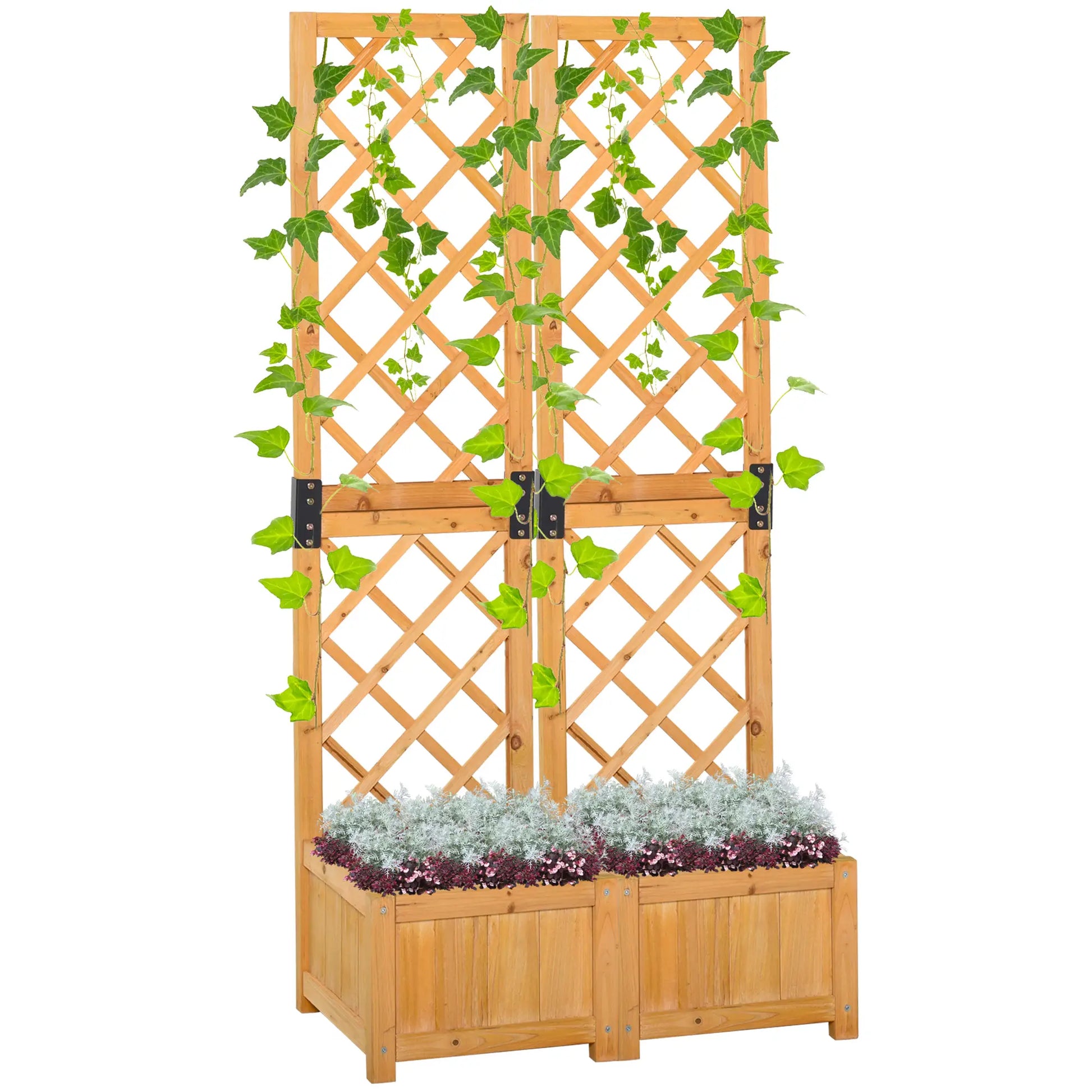 Set of 2 Raised Garden Beds with Trellis, Orange Wooden Planter Boxes at Gallery Canada