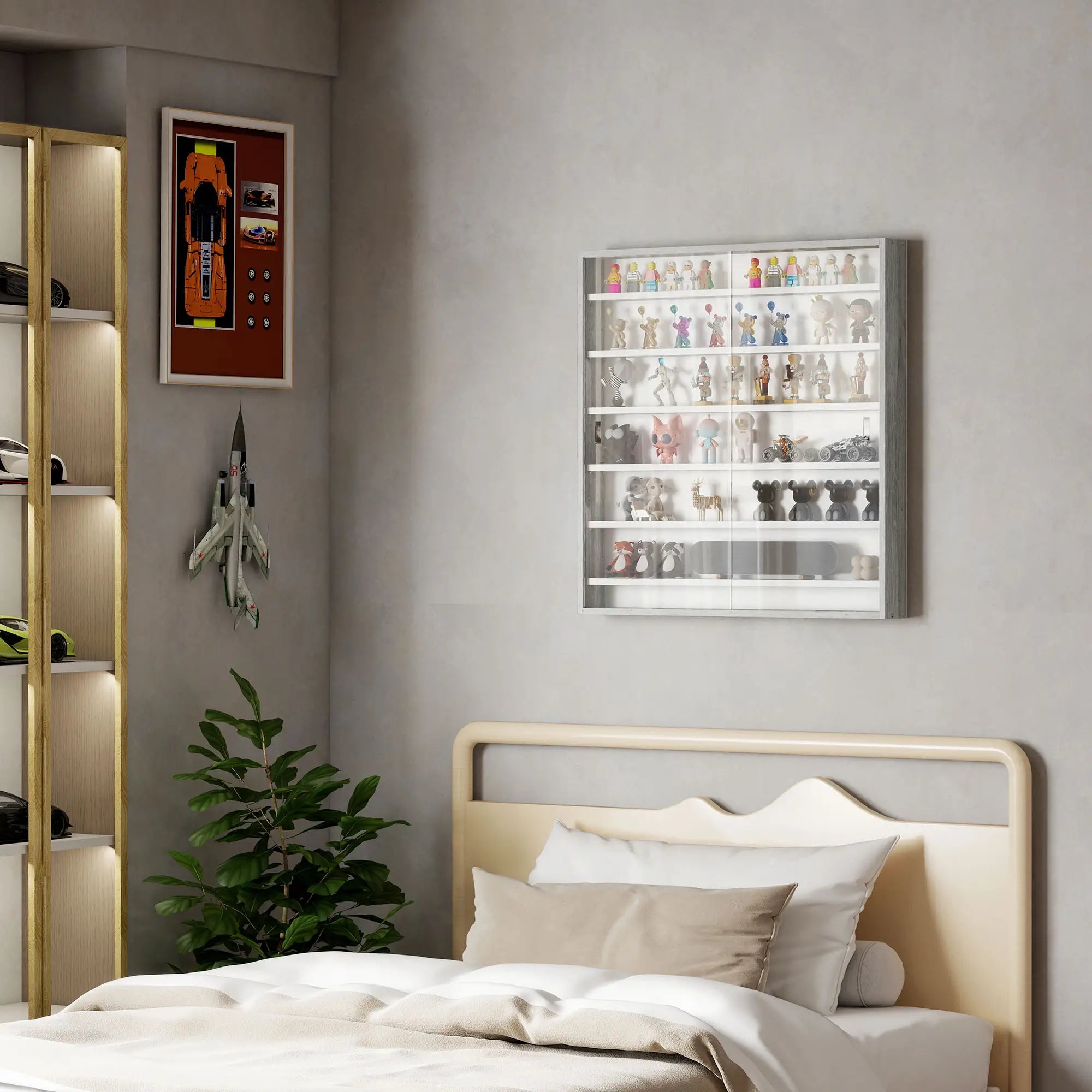 7-Tier Glass Display Cabinet, 2 Doors, 6 Adjustable Shelves, Grey Display Bookshelves at Gallery Canada