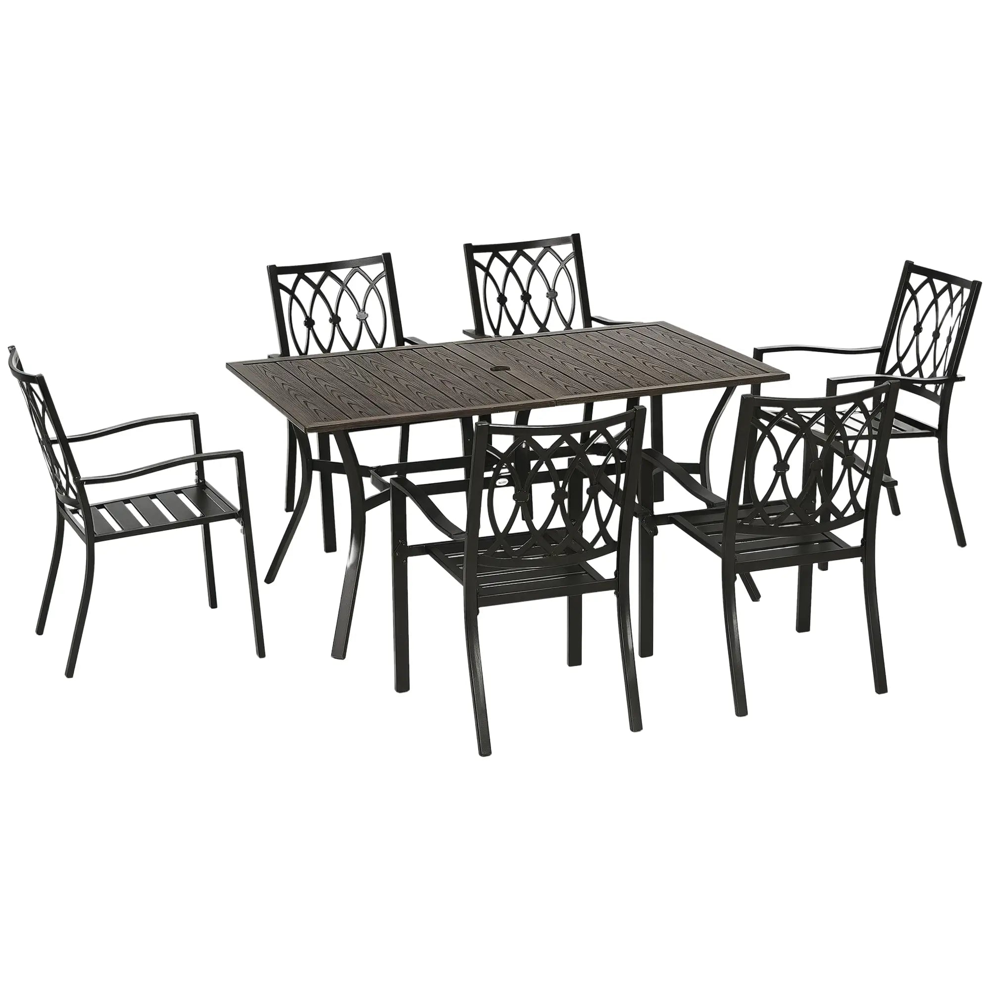 7-Piece Outdoor Dining Set, 6 Stackable Chairs, Wood Grain Top, Brown Outdoor Dining Sets at Gallery Canada