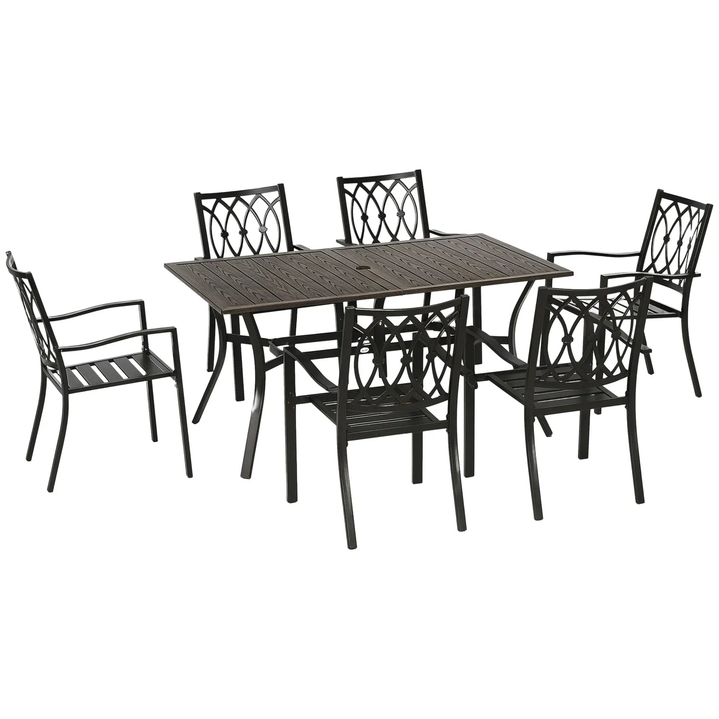 7-Piece Outdoor Dining Set, 6 Stackable Chairs, Wood Grain Top, Brown Outdoor Dining Sets at Gallery Canada