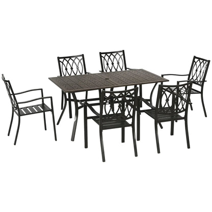 7-Piece Outdoor Dining Set, 6 Stackable Chairs, Wood Grain Top, Brown Outdoor Dining Sets at Gallery Canada
