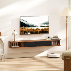 55 Inch Floating TV Stand, Wall Mounted Media Console, Walnut TV Stands Walnut, Black at Gallery Canada