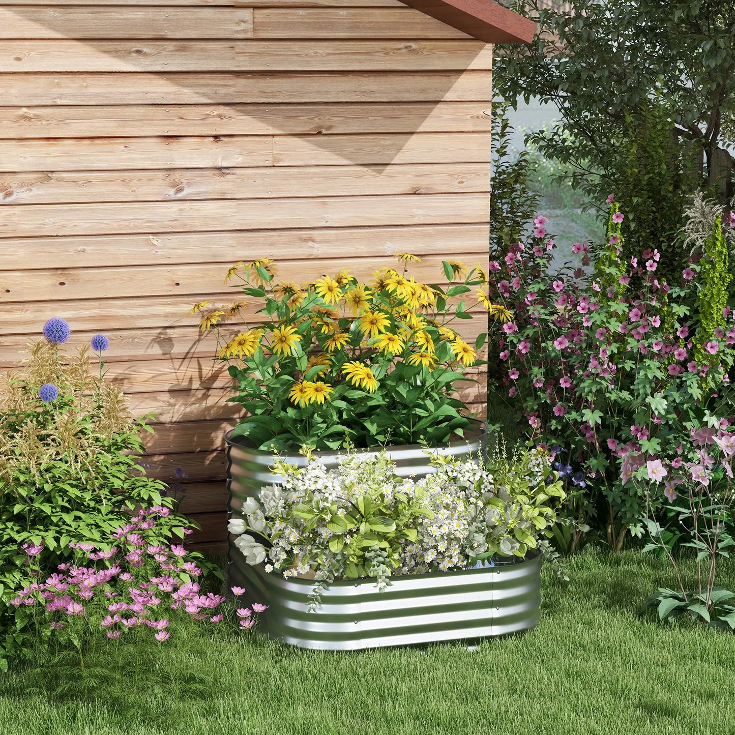 3.4'x3.4'x1' Outdoor Raised Garden Bed, 2-Tier Planter Box, Galvanized Galvanized Planter Boxes at Gallery Canada