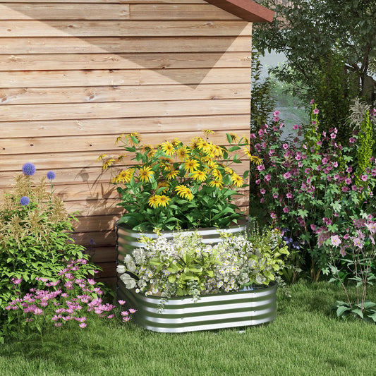 3.4'x3.4'x1' Outdoor Raised Garden Bed, 2-Tier Planter Box, Galvanized Galvanized Planter Boxes Silver at Gallery Canada
