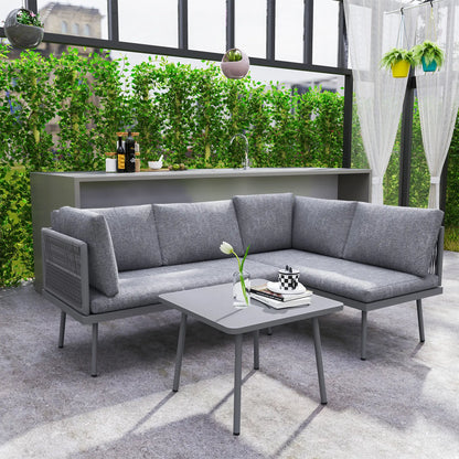 3 Pc Outdoor Furniture Set, L Shaped Wicker, Steel Table, Grey Patio Furniture Sets at Gallery Canada