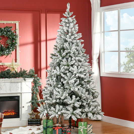 7.5ft Flocked Artificial Christmas Tree, 1300 Tips, Steel Base, Green Flocked Christmas Trees Green at Gallery Canada