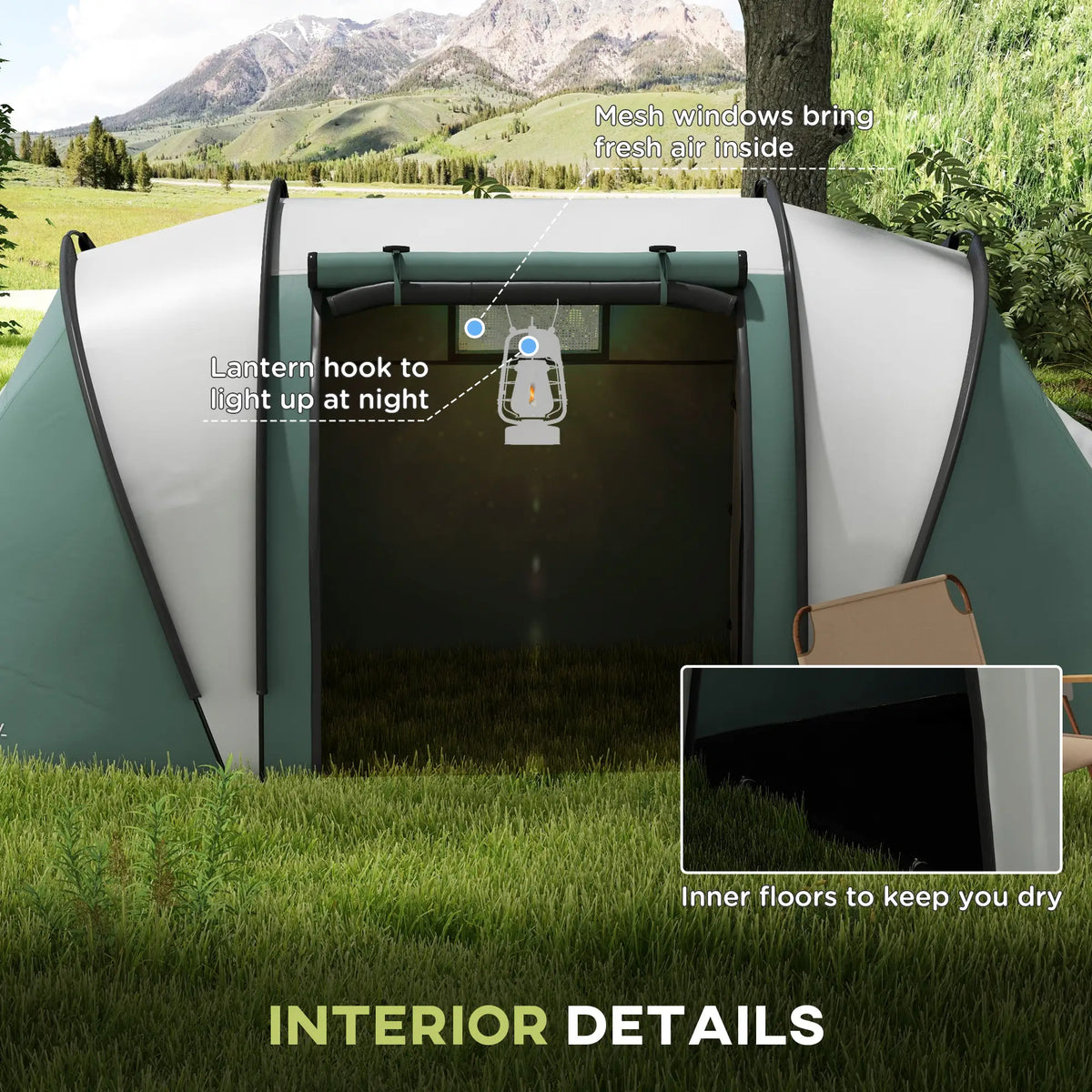 Camping Tent, 2 Bedrooms, Living Area, 3000mm Waterproof, Army Green Camping Tents at Gallery Canada