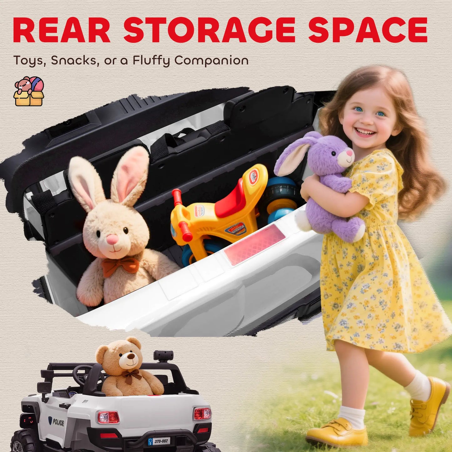 Kids Ride On Car 12V RC 2 Seater Police Truck, White Electric Toy Cars at Gallery Canada