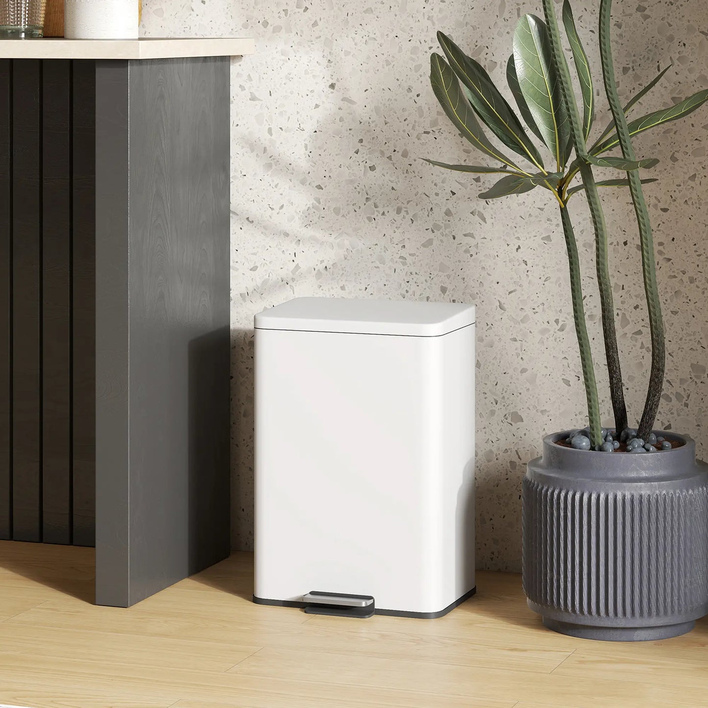 5.3 Gallon Garbage Bin with Soft Close Lid, Removable Inner Bucket, Cream White Small Kitchen Appliances at Gallery Canada