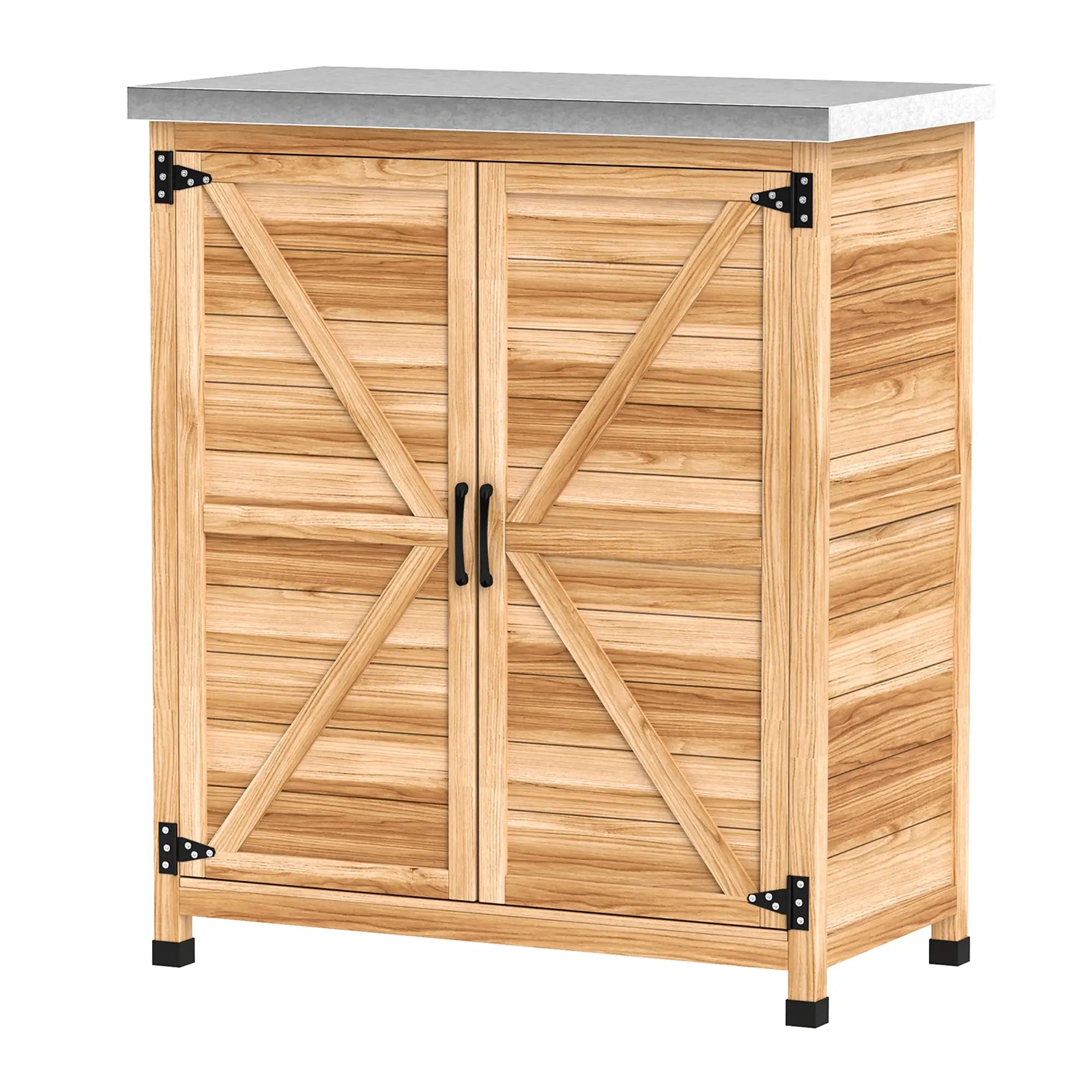 Outdoor Potting Bench Table, Metal Tabletop, Shelf, Double Doors, Natural Sheds Natural at Gallery Canada