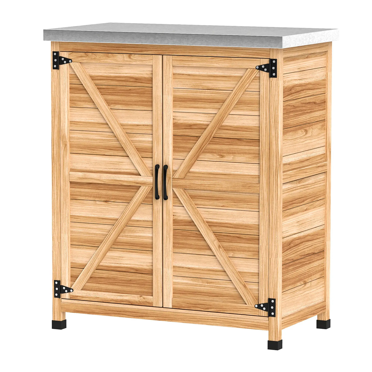 Outdoor Potting Bench Table, Metal Tabletop, Shelf, Double Doors, Natural Sheds Natural at Gallery Canada