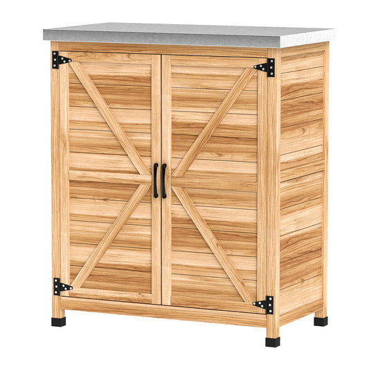 Outdoor Potting Bench Table, Metal Tabletop, Shelf, Double Doors, Natural Sheds Natural at Gallery Canada