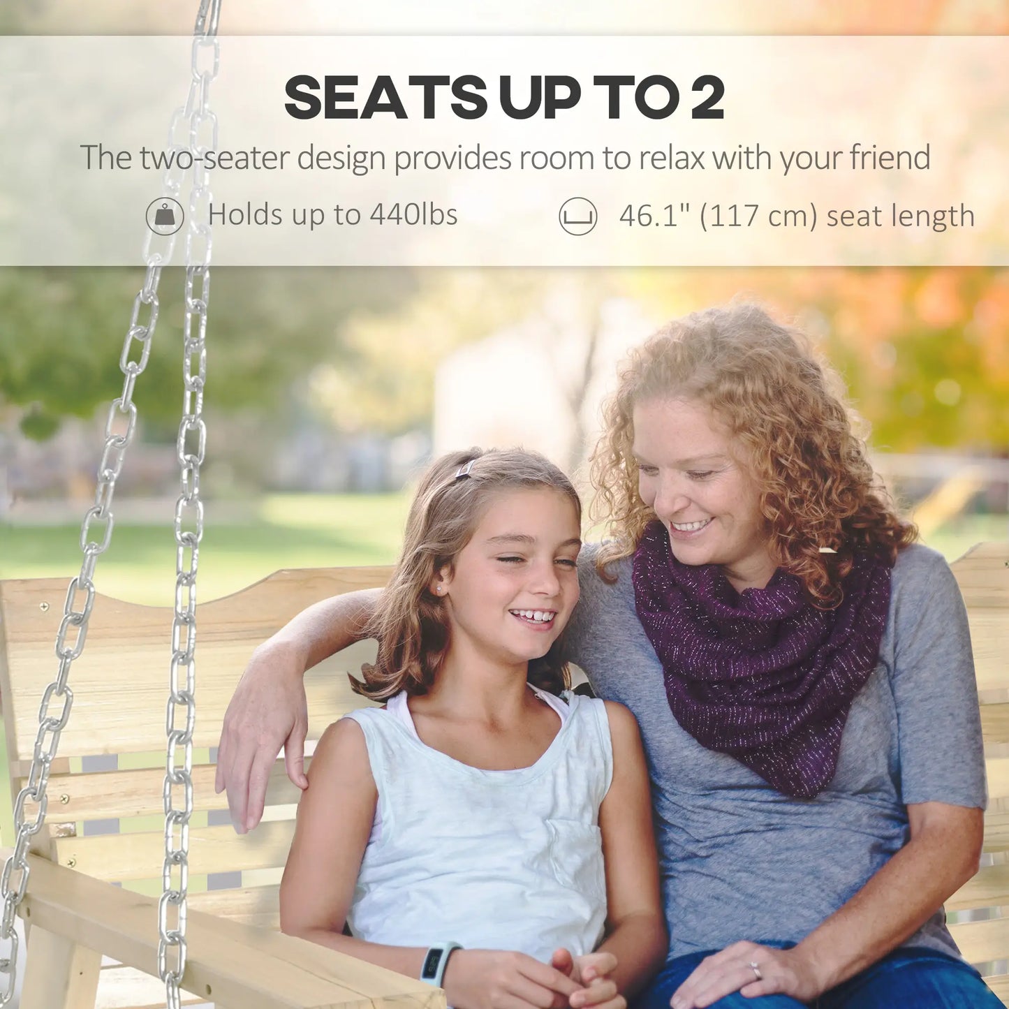 2-Seater Porch Swing, Adjustable Hanging Chains, Natural Wood Hanging Porch Swings at Gallery Canada