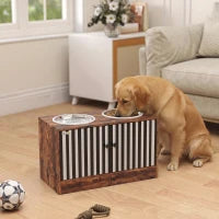 Gamelles surélevées pour chien, distributeur lent, 2 bols en acier inoxydable, marron rustique