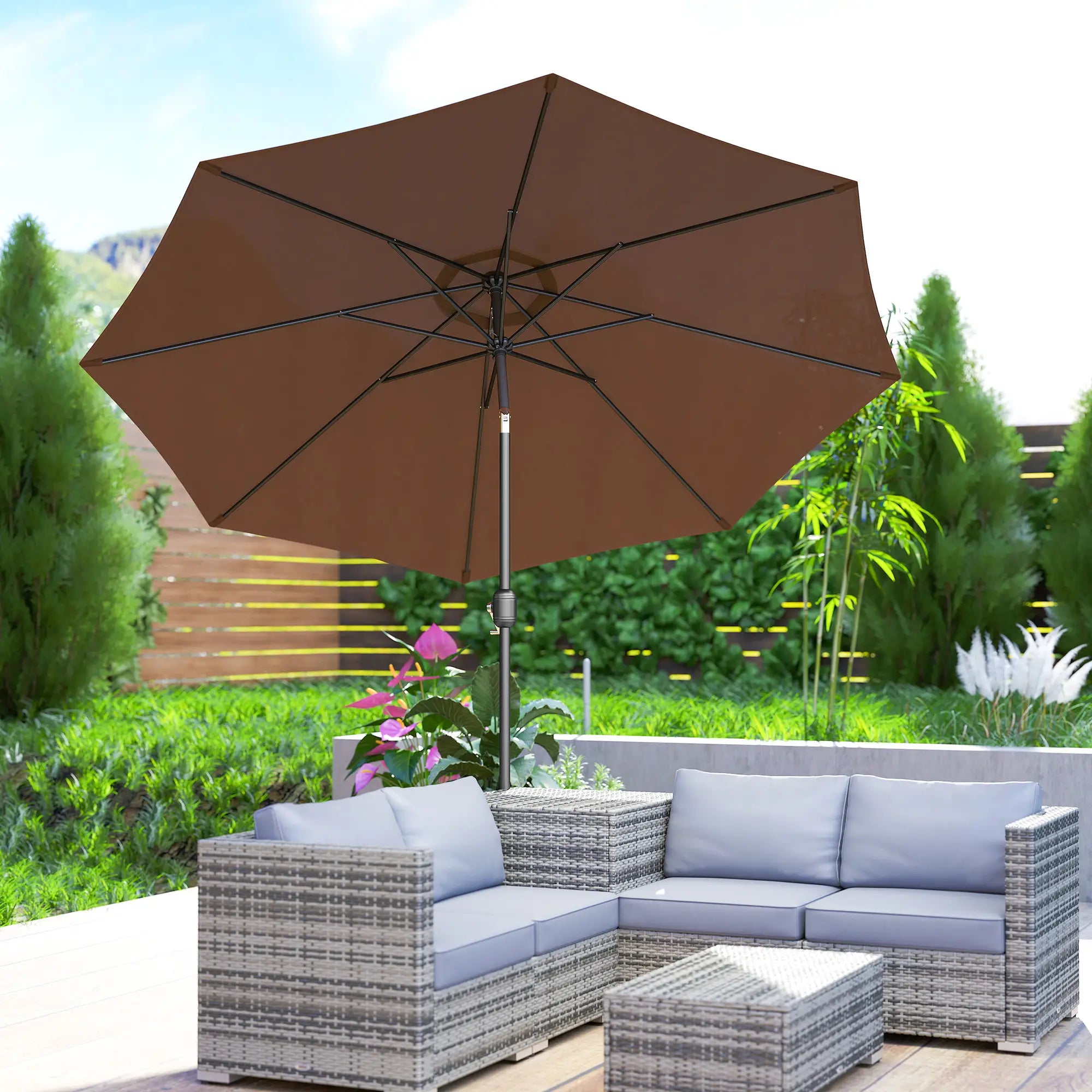 10' x 8' Round Market Umbrella, Crank Handle, Tilt, Outdoor Parasol Sun Umbrellas at Gallery Canada