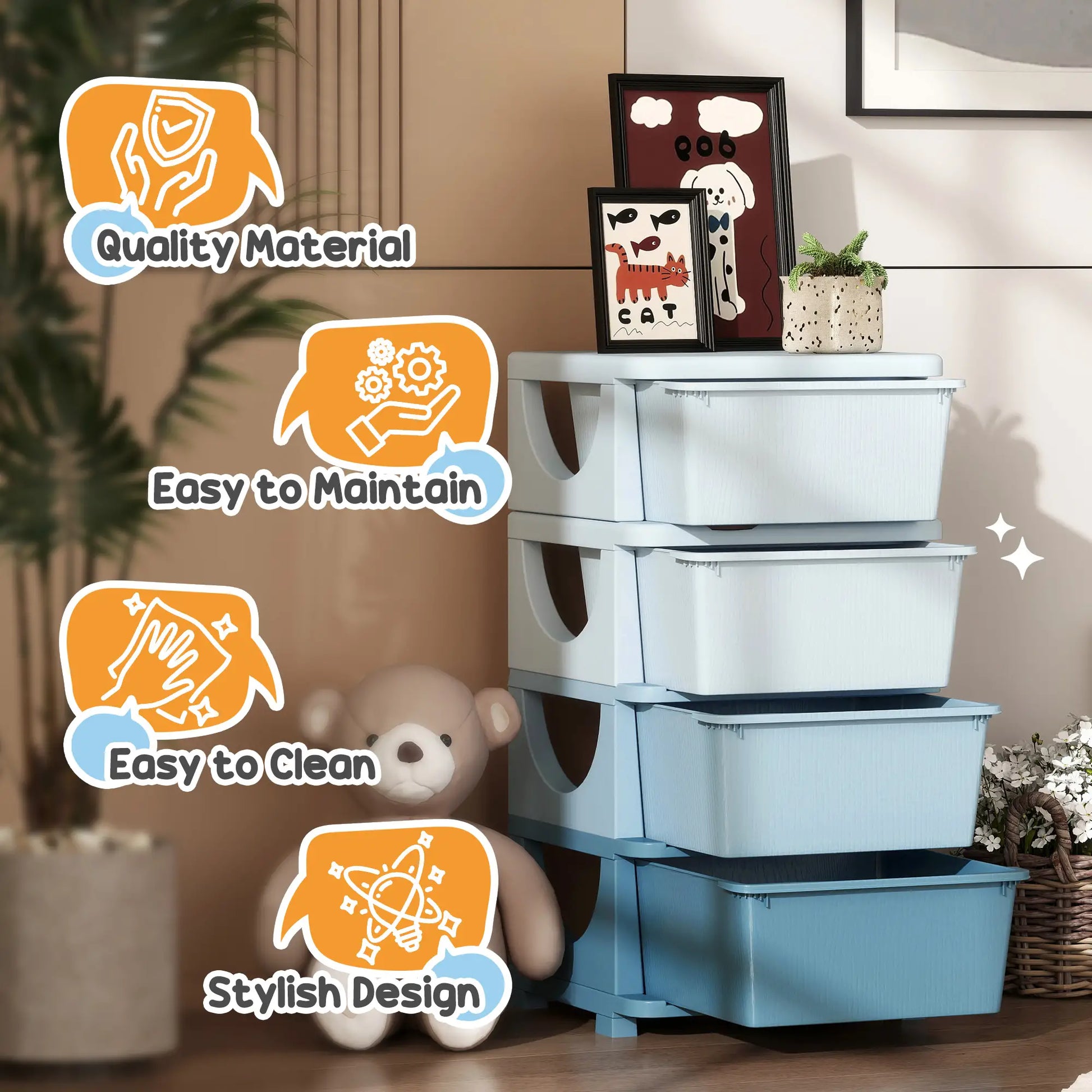 4 Tier Kids Toy Organizer, 4 Plastic Drawers, Blue Baby & Kids Storage at Gallery Canada