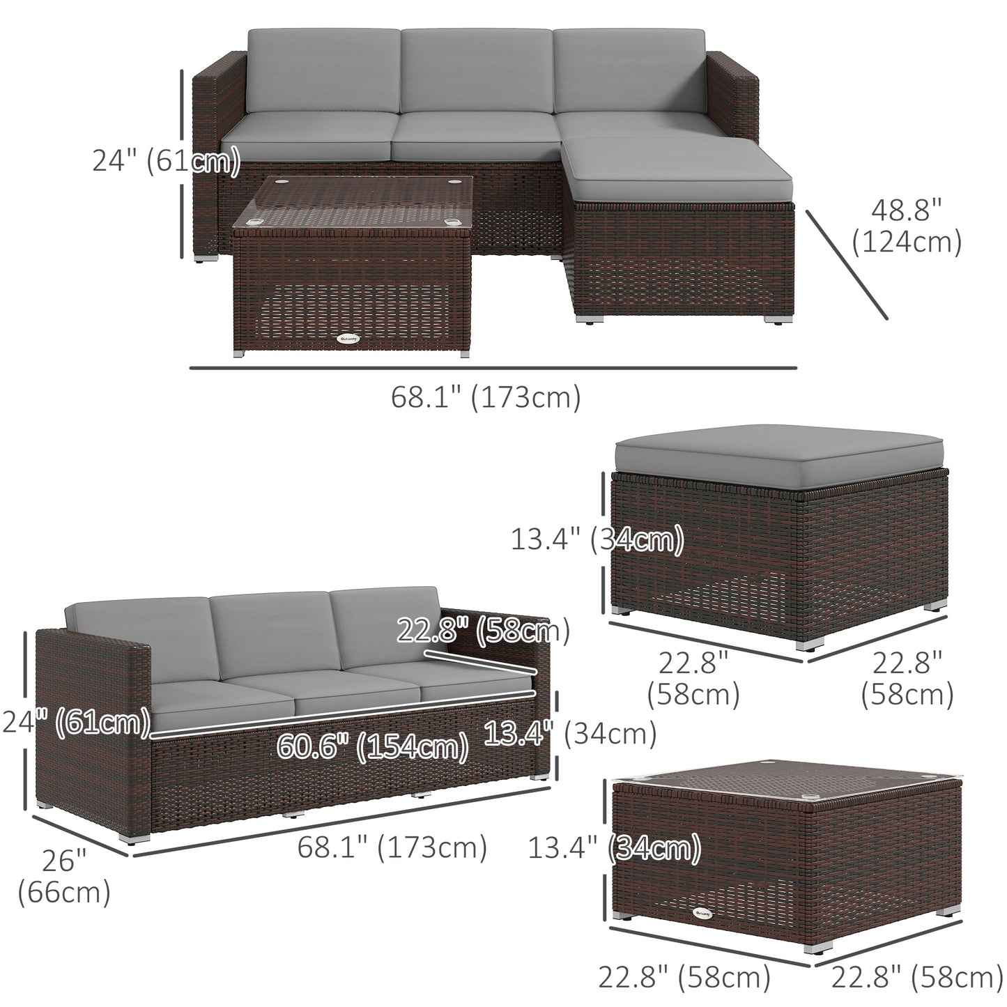 Patio Furniture, Corner Sofa Set with Soft Cushions, Grey Patio Furniture Sets at Gallery Canada
