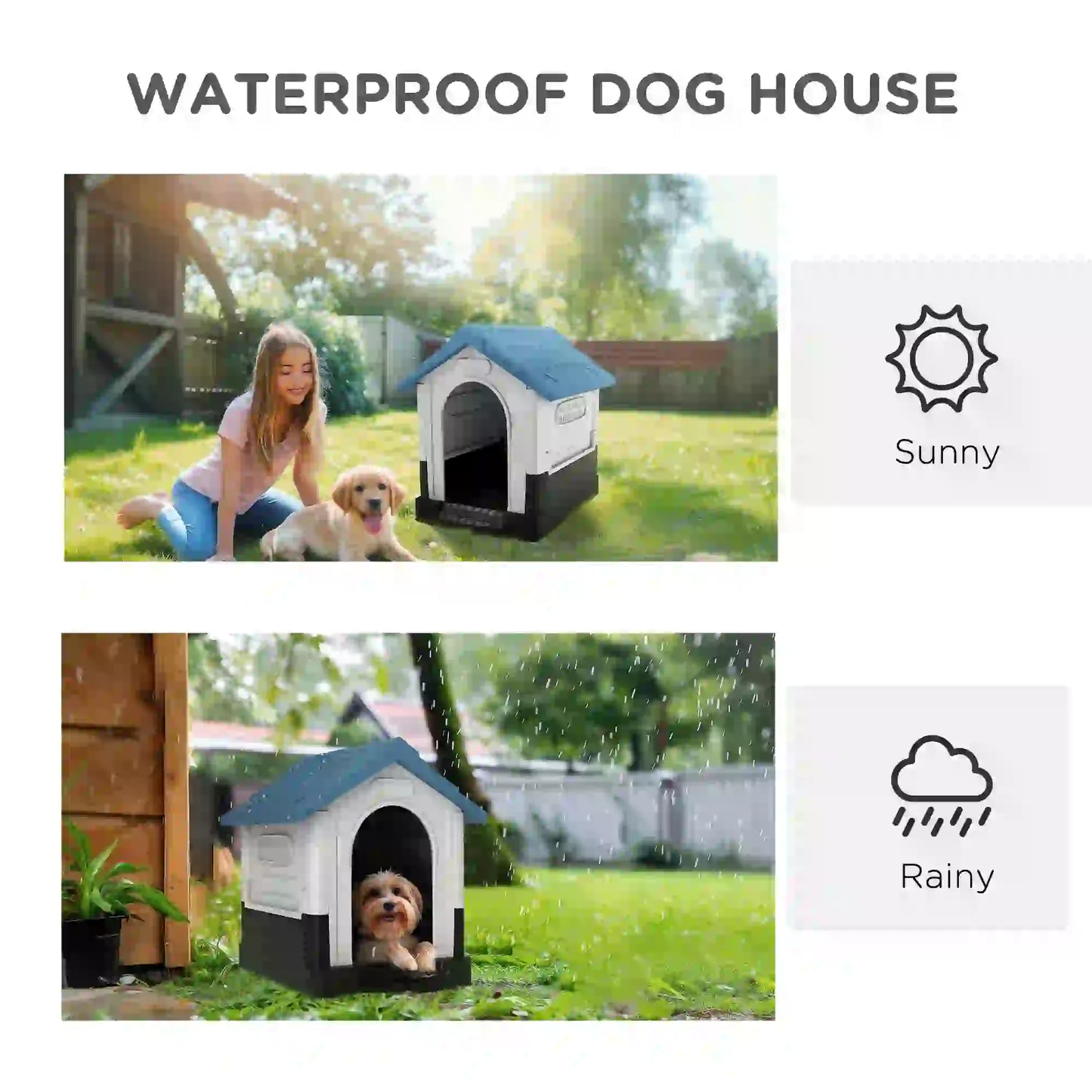 Outside Dog Kennel House, Miniature Dogs, 64.5 x 57 x 66cm, Blue