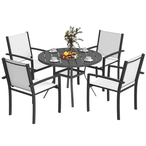5 Piece Outdoor Dining Set, Round Table, 4 Stackable Chairs