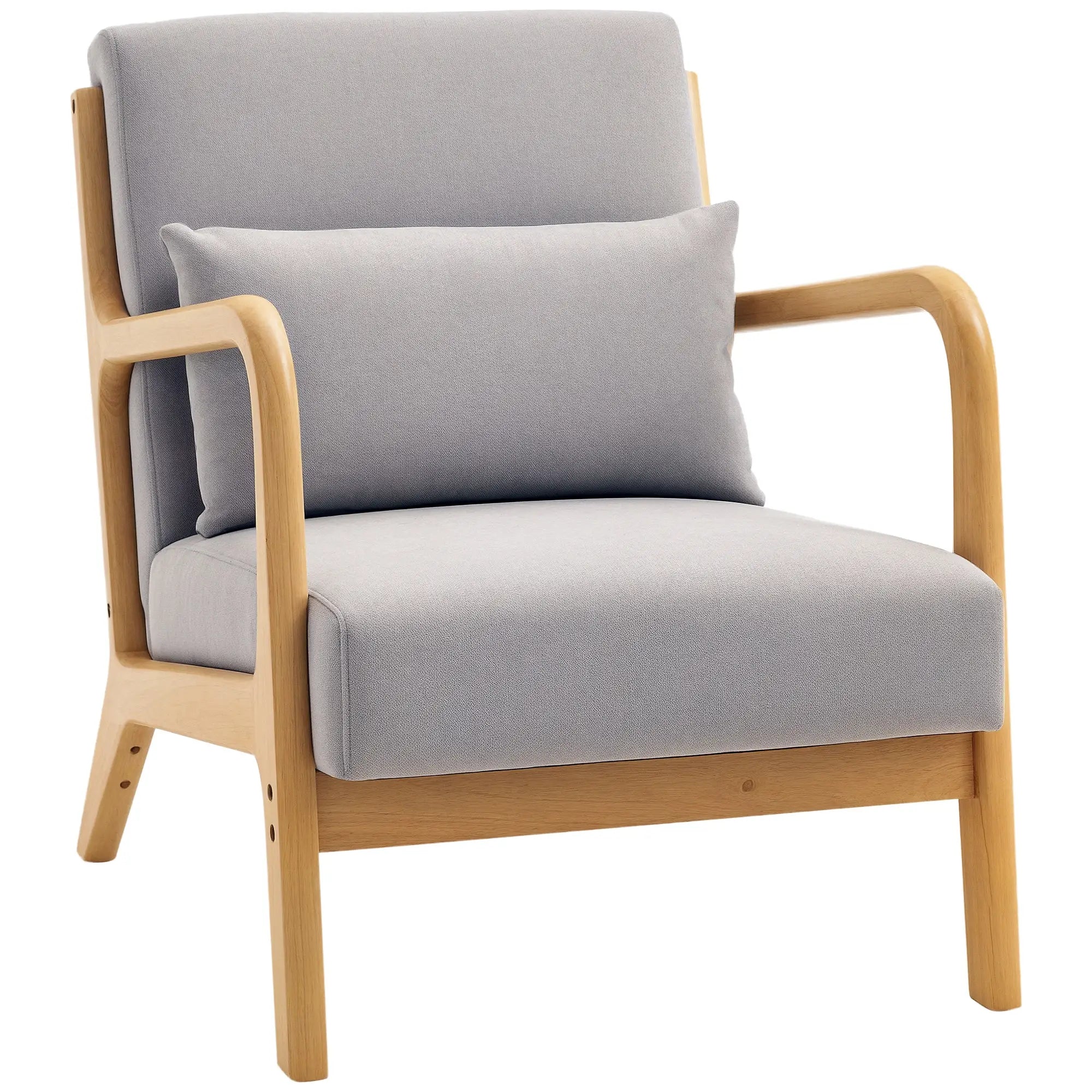 Velvet Armchair, Retro Accent Chair with Wood Legs, Grey Accent Chairs at Gallery Canada