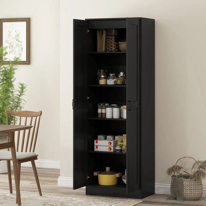 69" Tall Pantry Cabinet, Adjustable Shelves, Soft Close Doors, Black Kitchen Pantry Cabinets at Gallery Canada