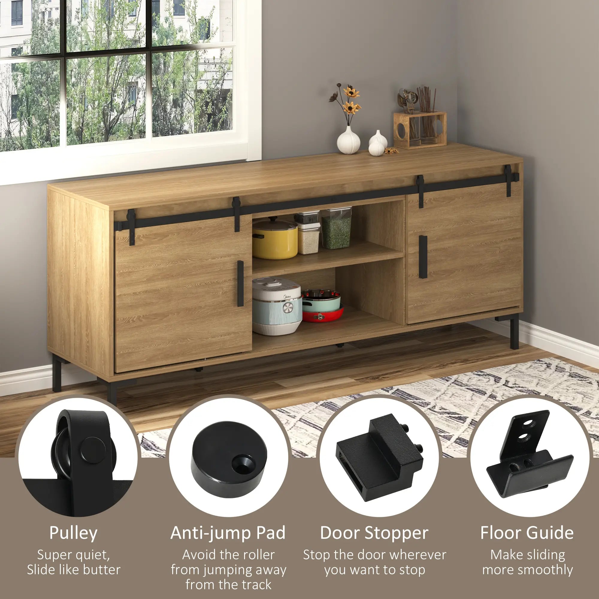 Mini Sliding Barn Door Hardware Kit, Double Doors, 17.7