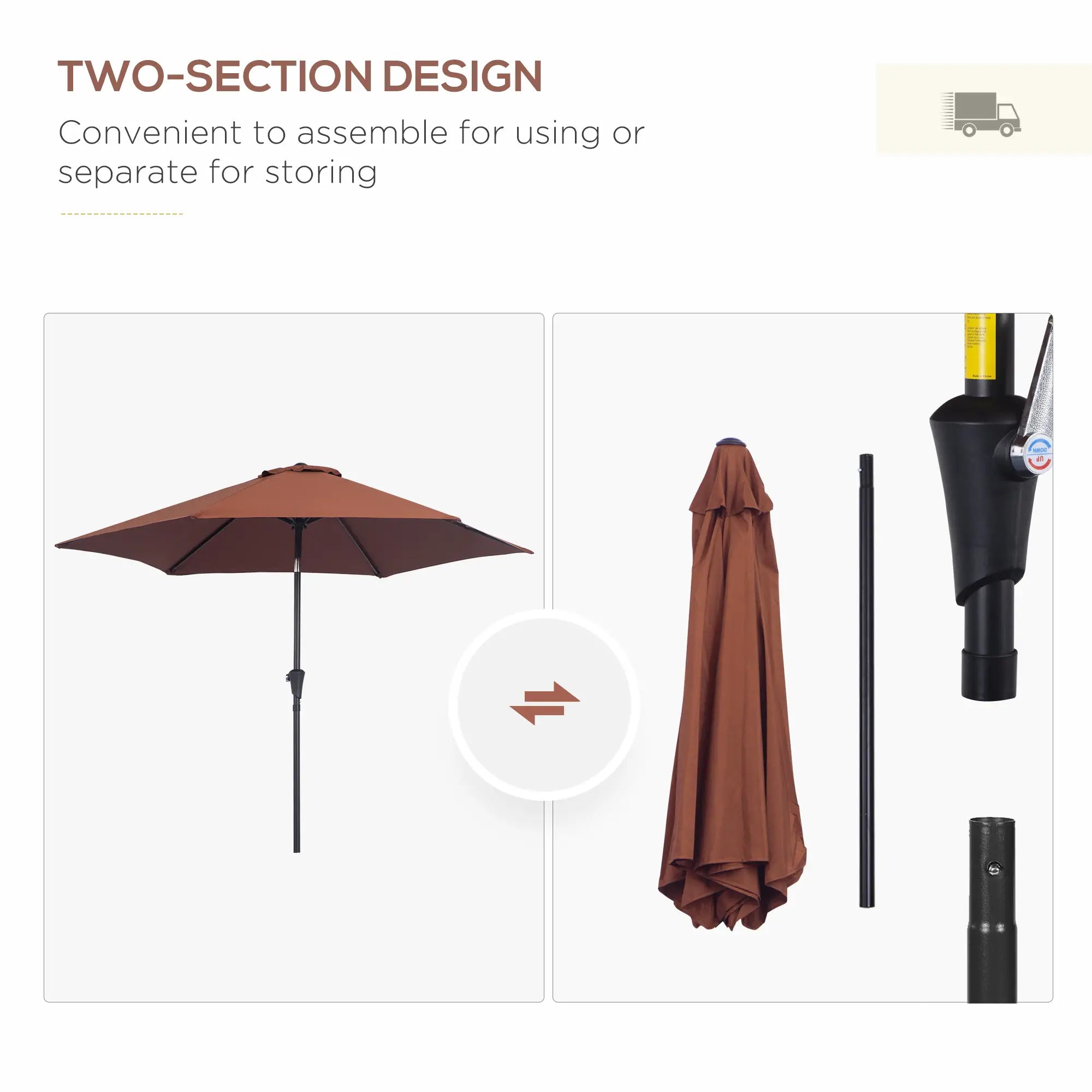 8.5FT Round Garden Parasol, 6 Ribs, Tilt Canopy, Crank Handle, Coffee Sun Umbrellas at Gallery Canada