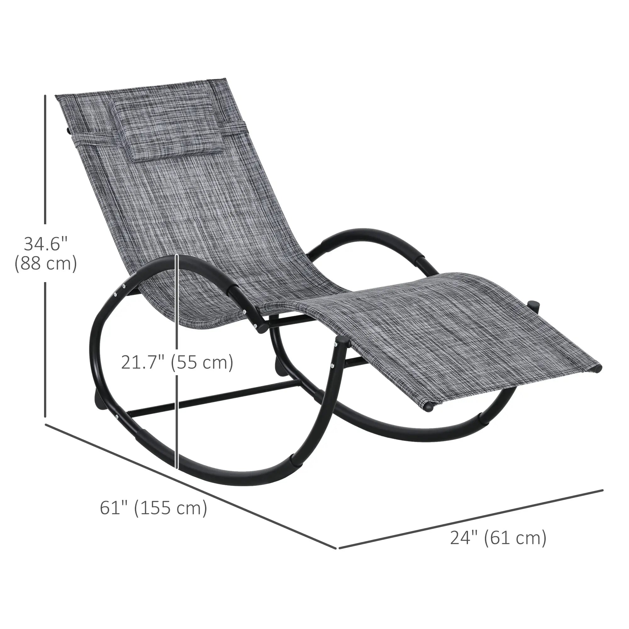 Outdoor Rocking Chair, Zero Gravity Rocker with Mesh Seat, Padded Pillow, Grey Outdoor Rocking Chairs at Gallery Canada