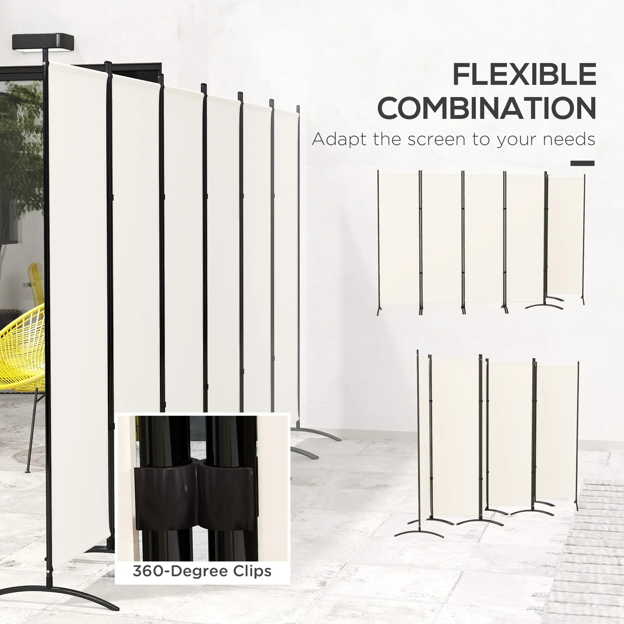 6 Panel Folding Room Divider, UV30+ Privacy Screen, Beige Side Awnings at Gallery Canada