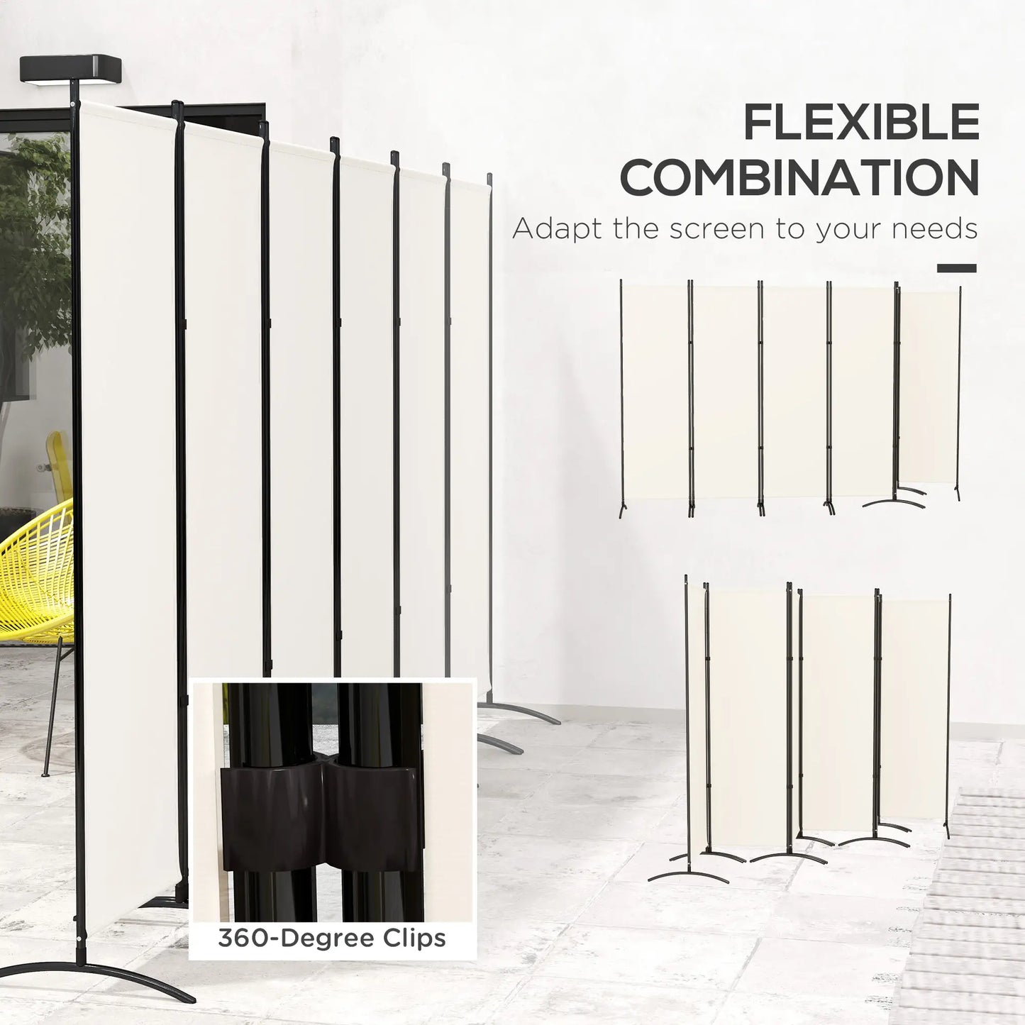 6 Panel Folding Room Divider, UV30+ Privacy Screen, Beige Side Awnings at Gallery Canada