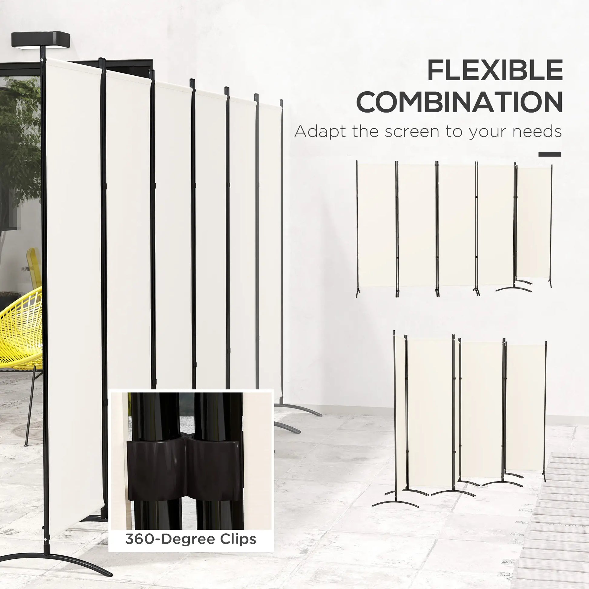 6 Panel Folding Room Divider, UV30+ Privacy Screen, Beige Side Awnings at Gallery Canada